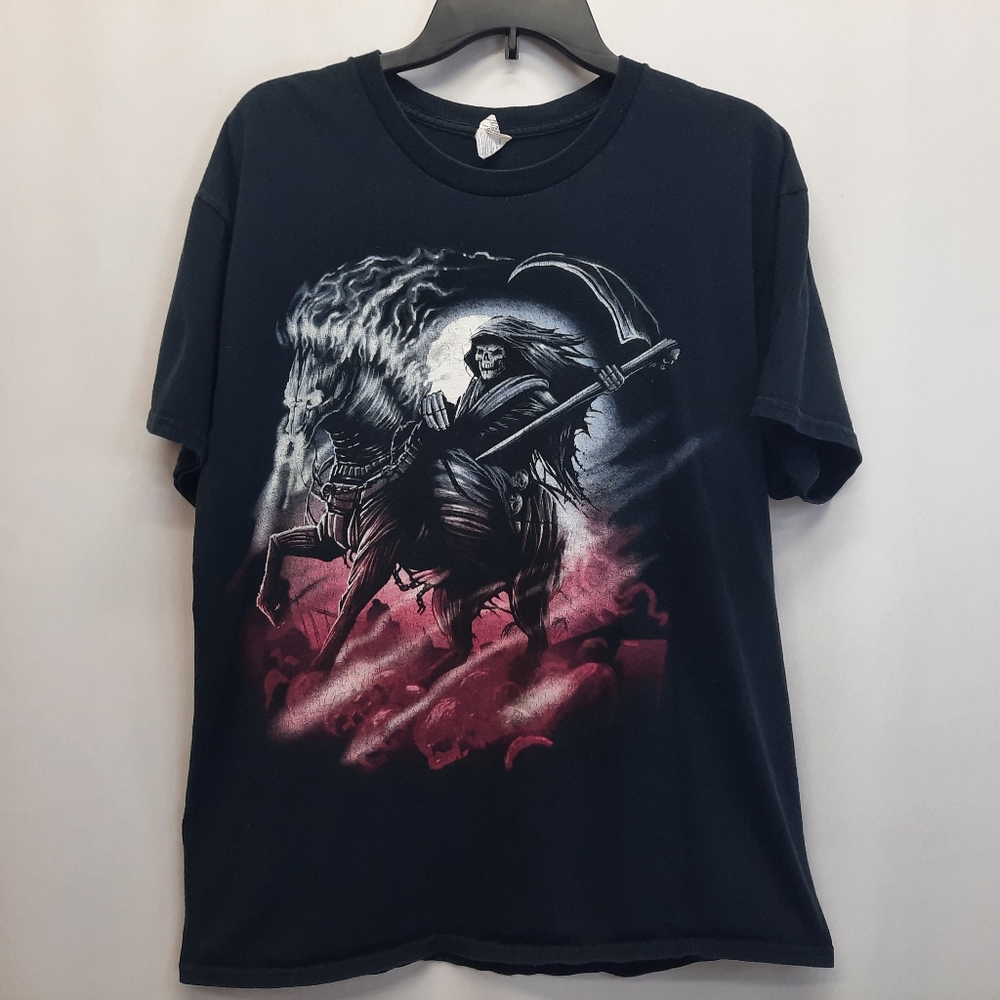 Grim Reaper Horseman of Death Short Sleeve Tshirt L Horror Theme Graphic Tee